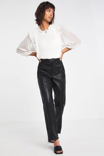 Черные прямые брюки из искусственной кожи с высокой талией JD Williams, черный