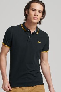 Винтажная черная рубашка-поло с короткими рукавами из натурального хлопка с контрастной отделкой Superdry, черный
