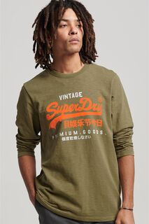 Винтажная футболка с длинным рукавом и логотипом Superdry, зеленый