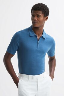 Рубашка-поло Maxwell из шерсти мериноса с молнией на шее Reiss, синий