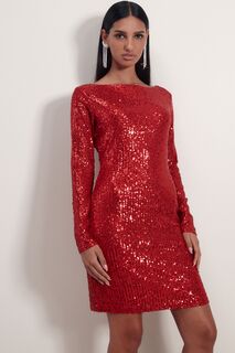 Мини-платье с пайетками и длинными рукавами Next, красный