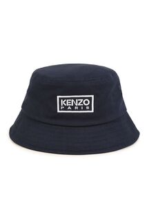 Детская рыбацкая шапка Kenzo темно-синего цвета с логотипом Kenzo, синий