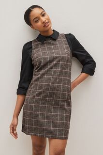 Многослойное платье-рубашка 2-в-1 с рисунком на подтяжках Next, коричневый