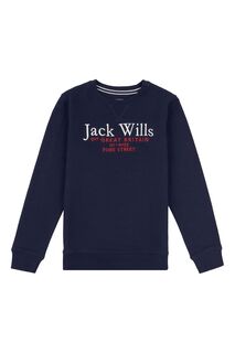 Синяя толстовка с надписью и круглым вырезом Jack Wills, синий