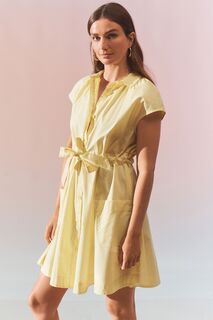 Мини-платье-рубашка с короткими рукавами и завязкой на талии Next, желтый