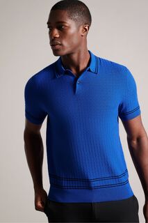 Синяя текстурированная рубашка-поло обычного кроя Maytain с короткими рукавами Ted Baker, синий