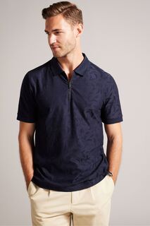 Синяя рубашка-поло с фактурной текстурой Polenn стандартного кроя и застежкой-молнией Ted Baker, синий
