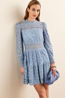 Кружевное мини-платье с длинными рукавами Next, синий
