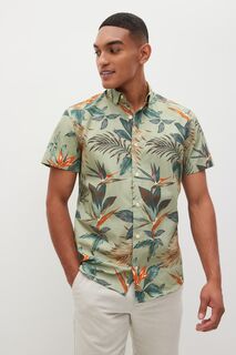 Рубашка с короткими рукавами и гавайским принтом Next, зеленый