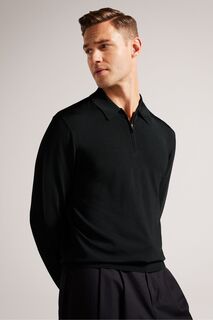 Рубашка-поло из искусственного шелка Viba стандартного кроя черного цвета с короткой молнией Ted Baker, черный