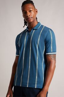 Бирюзовая рубашка-поло Sisons с молнией и полосками Ted Baker, синий
