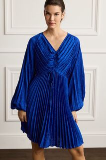 Плиссированное мини-платье с длинными рукавами Next, синий
