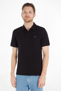 Черная рубашка-поло приталенного кроя из эластичного пике Calvin Klein, черный