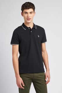 Черная мужская рубашка-поло с двумя кончиками пике U.S. Polo Assn, черный