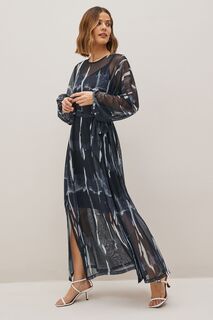 Сетчатое платье макси с длинными рукавами и завязками Next, черный
