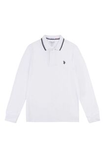 Белая мужская рубашка-поло LS Pique с двойными кончиками U.S. Polo Assn, белый