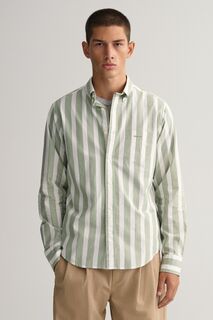 Рубашка из поплина классического кроя с широкими полосками GANT, зеленый