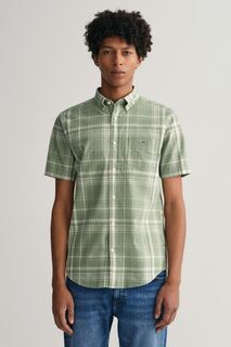 Рубашка стандартного кроя с короткими рукавами из хлопка и льна GANT, зеленый