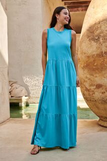 Многослойное летнее платье макси без рукавов с круглым вырезом Next, синий