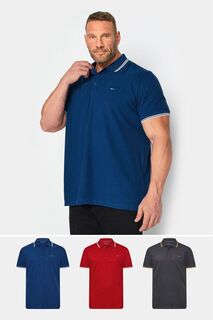 Набор из 3 рубашек-поло Badrhino Big &amp; Tall с декоративной отделкой BadRhino Big &amp; Tall, синий