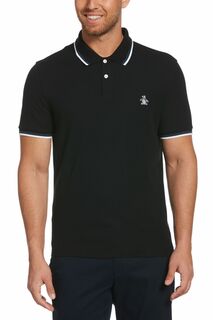 Черная рубашка-поло с короткими рукавами и контрастной отделкой Original Penguin, черный