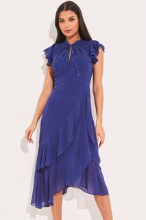 Декорированное платье миди с расклешенным силуэтом Lipsy, синий