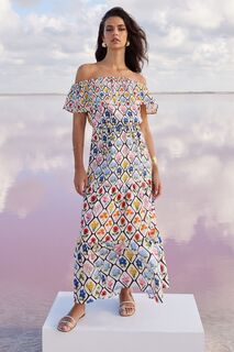 Каскадное платье макси Mary Katrantzou с вырезом бардо Lipsy, белый