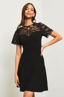 Трикотажное платье с приталенным верхом и расклешенным кроем с короткими рукавами Lipsy, черный