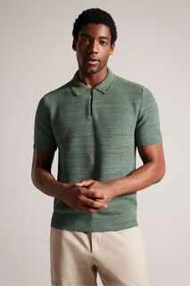 Зеленая текстурированная рубашка-поло Blossam стандартного кроя с застежкой-молнией Ted Baker, зеленый