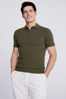 Оливковая рубашка-поло из ткани букле с застежкой на шее MOSS, зеленый