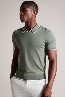 Зеленая рубашка-поло Stortfo из вискозы с короткими рукавами и открытым вырезом Ted Baker, зеленый