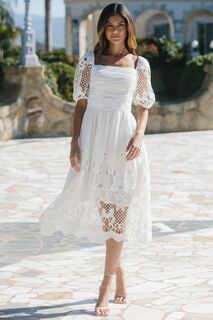 Премиальное кружевное платье с квадратным вырезом и пышными рукавами Lipsy, белый