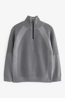 Фактурный свитер с рукавами реглан и застежкой-молнией на шее Next, серый