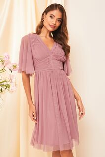Платье миди из свадебной коллекции с короткими рукавами вырезанными под грудь Lipsy, розовый