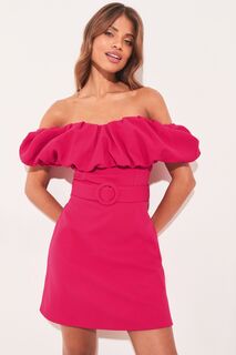 Мини-платье с поясом и вырезом бардо Lipsy, розовый