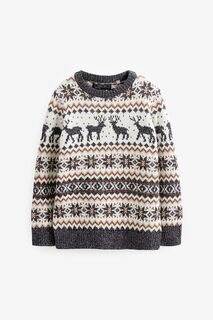 Рождественский свитер с оленями Next, серый