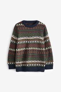Вязаный свитер со скандинавским узором Next, коричневый