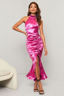Платье миди с декоративными рюшами и вырезом через шею Lipsy, фиолетовый