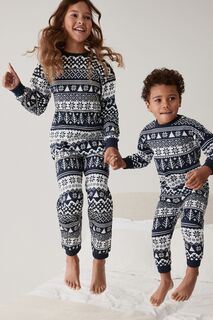 Подходящие семейные детские рождественские пижамы Next, синий