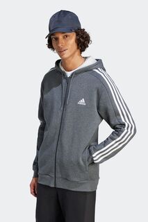 Флисовая толстовка Sportswear Essentials с 3 полосками и застежкой-молнией adidas, серый