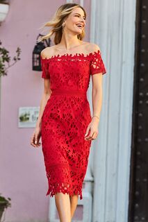 Платье Бардо Кружево с гипюром Sosandar, красный