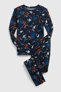 Пижама с длинными рукавами из органического хлопка с космическим принтом Gap, синий
