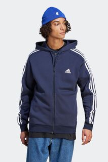 Флисовая толстовка Sportswear Essentials с 3 полосками и застежкой-молнией adidas, синий