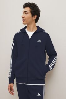 Худи Sportswear Essentials из махровой ткани с тремя полосками и застежкой-молнией adidas, синий