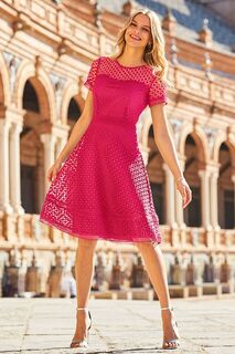 Кружевное платье с короткими рукавами приталенным верхом и расклешенным низом Sosandar, розовый