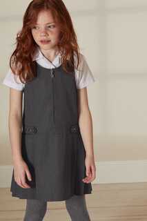 Школьное платье с подтяжками и вышивкой Next, серый
