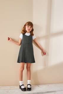 Школьное платье с подтяжками и асимметричной застежкой на пуговицы Next, серый
