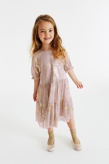 Вечернее платье из блестящей сетки с короткими рукавами Next, розовый