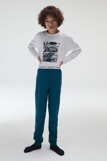 Белая детская современная пижама из хлопкового трикотажа Calvin Klein, белый