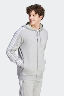 Флисовая толстовка Sportswear Essentials с 3 полосками и застежкой-молнией adidas, серый